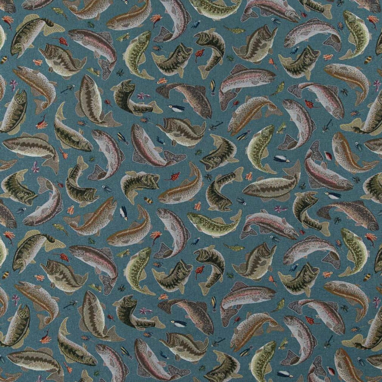 Blue Made in America Novelty Tapestry Woven Pattern Upholstery Fabric by The Yard - SKU: Elaina Aqua